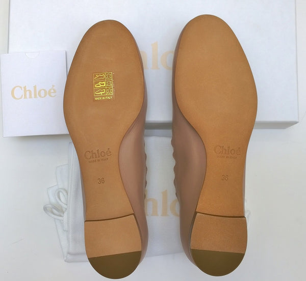 Chloé Lauren Scalloped Edge Leather Flats Pink Tea Taupe Shoes