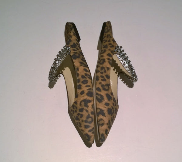 Jimmy Choo Bing Rhinestone Strap Slide Flats in Leopard Suede Shoes