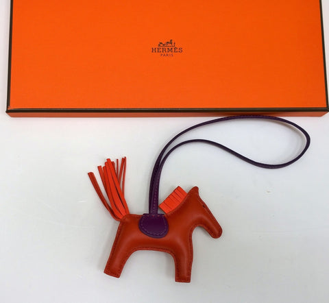 Hermès Rodeo PM Charm in Cornaline Orange Poppy Violet Horse Handbag Small