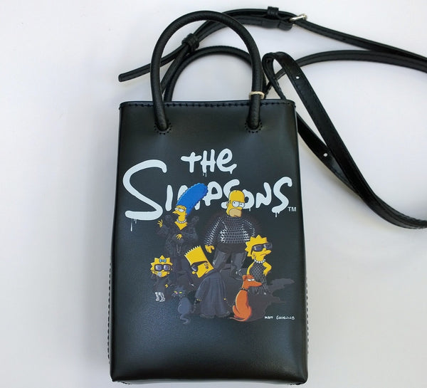 Balenciaga x Simpsons Black Leather Phone Bag Crossbody Purse