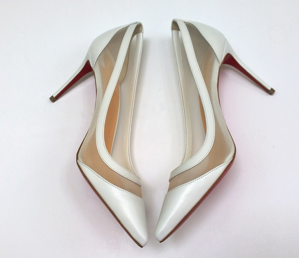 Christian Louboutin Galativi 85 White Leather and Mesh Heels Bridal We –  AvaMaria