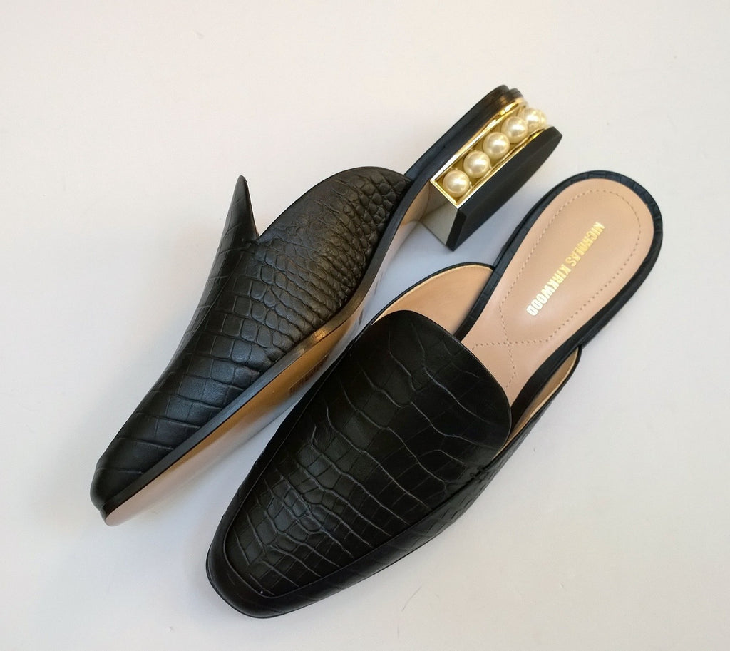 Monnier Paris Nicholas Kirkwood 18Mm Casati Pearl Loafers in Black Suede  Kid Leather 750.00