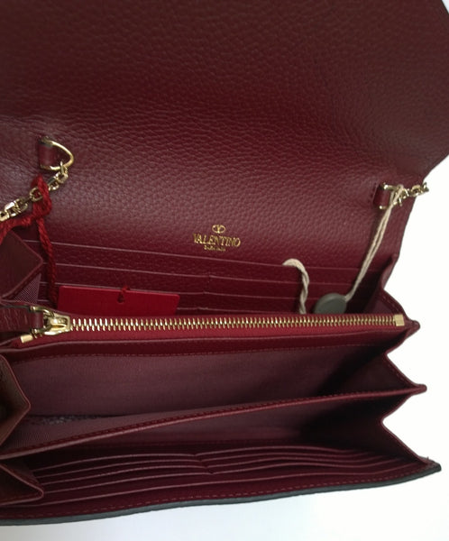 Valentino Garavani Burgundy Textured Leather Chain Bag Purse