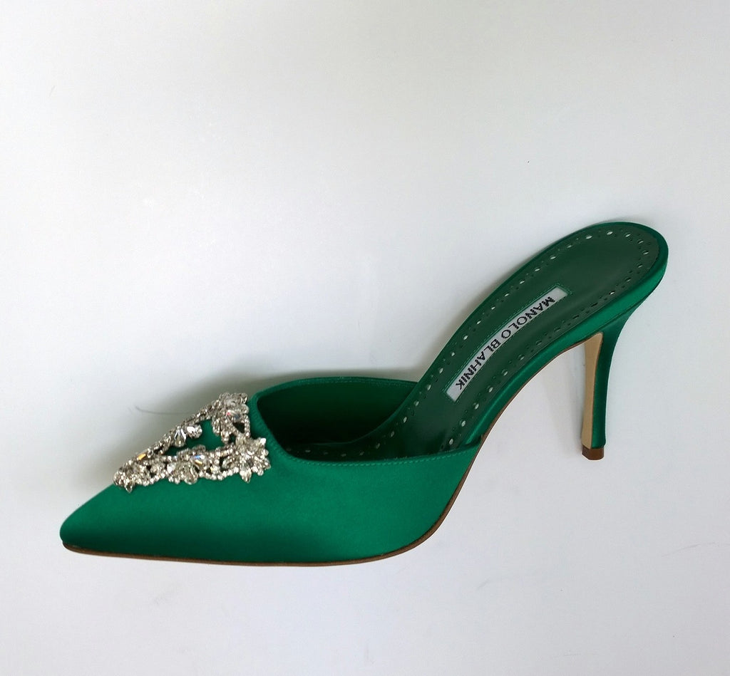 Women's Horsebit mid-heel slide sandal in green silk satin | GUCCI® US