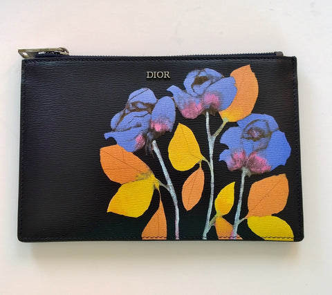 Christian Dior Navy Leather Flower Clutch Pouch Homme