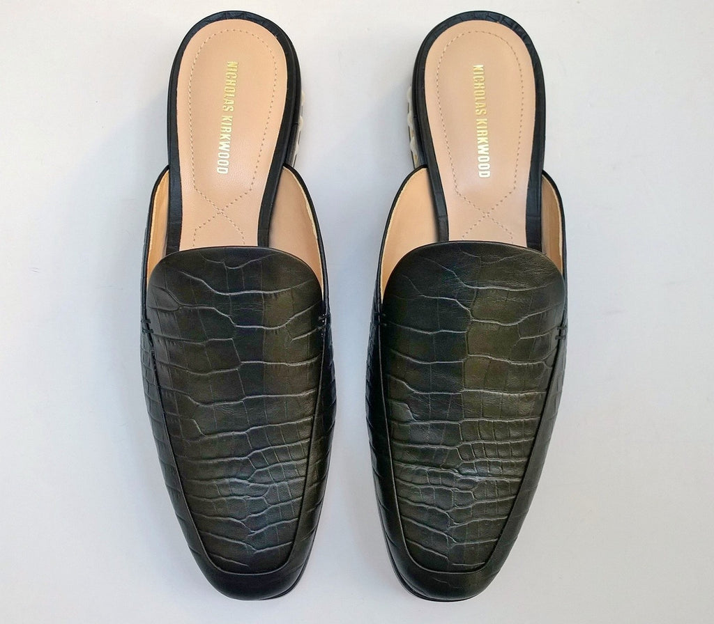$750 Nicholas Kirkwood Ink Blue Suede Casati Pearl Loafers Size 36.5
