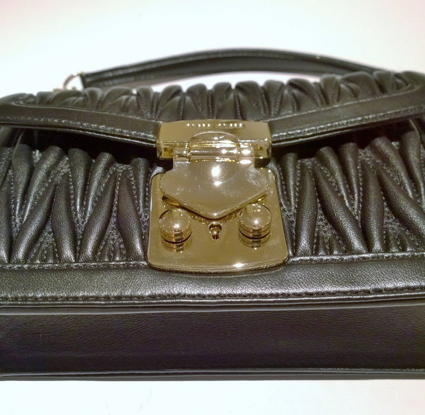 Miu Miu Confidential Black Leather Matelassé Gold Tone Chain Bag Small