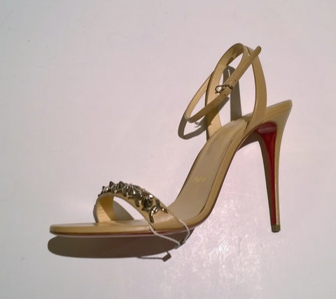 Christian Louboutin Loubigirl Chain 100 Nude Leather Ankle Strap Sandals Heels