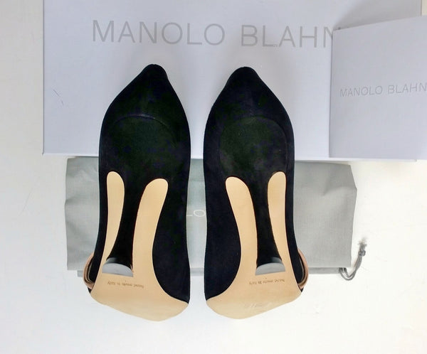 Manolo Blahnik Susidad 105 Black Suede with Rose Gold Leather