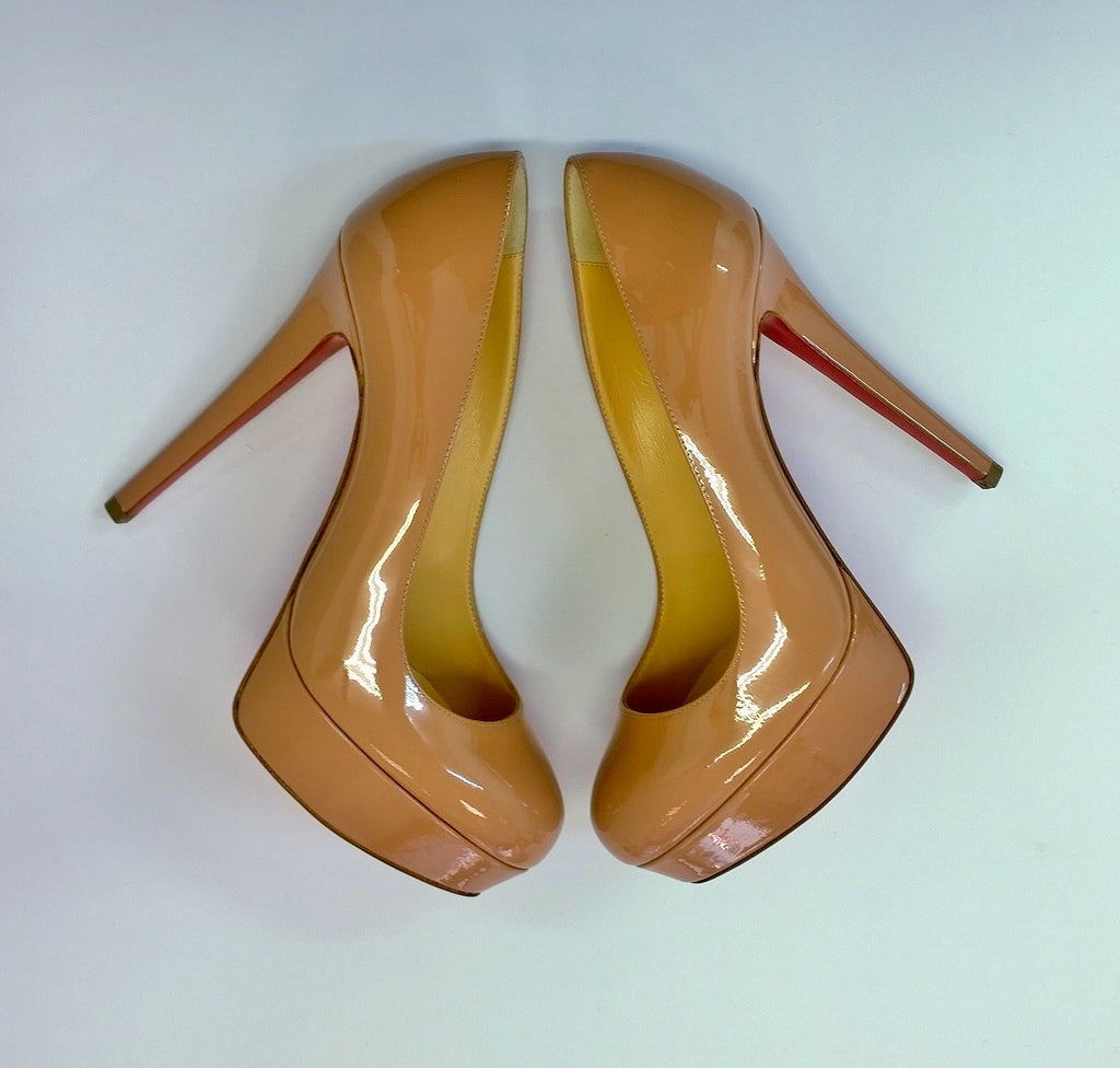 Christian Louboutin BIANCA 140 PATENT CALF Pumps Heels Shoes Nude Size 38