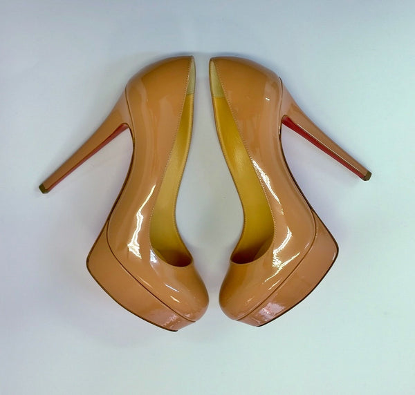 Christian Louboutin Bianca 140 Nude Patent Platform Heels