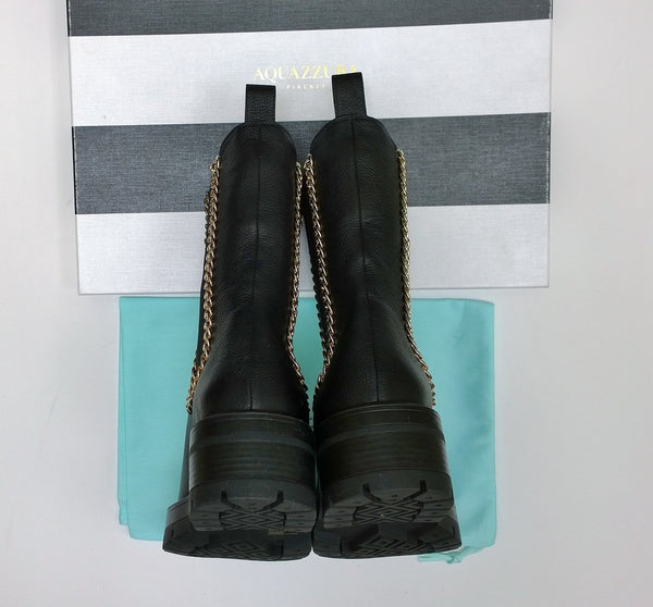 Aquazzura Mason Chain Black Leather Ankle Boots