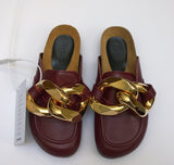 JW Anderson Oversized Chain Slides in Bordeaux Burgundy Leather Loafers Flat Shoes