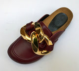 JW Anderson Oversized Chain Slides in Bordeaux Burgundy Leather Loafers Flat Shoes