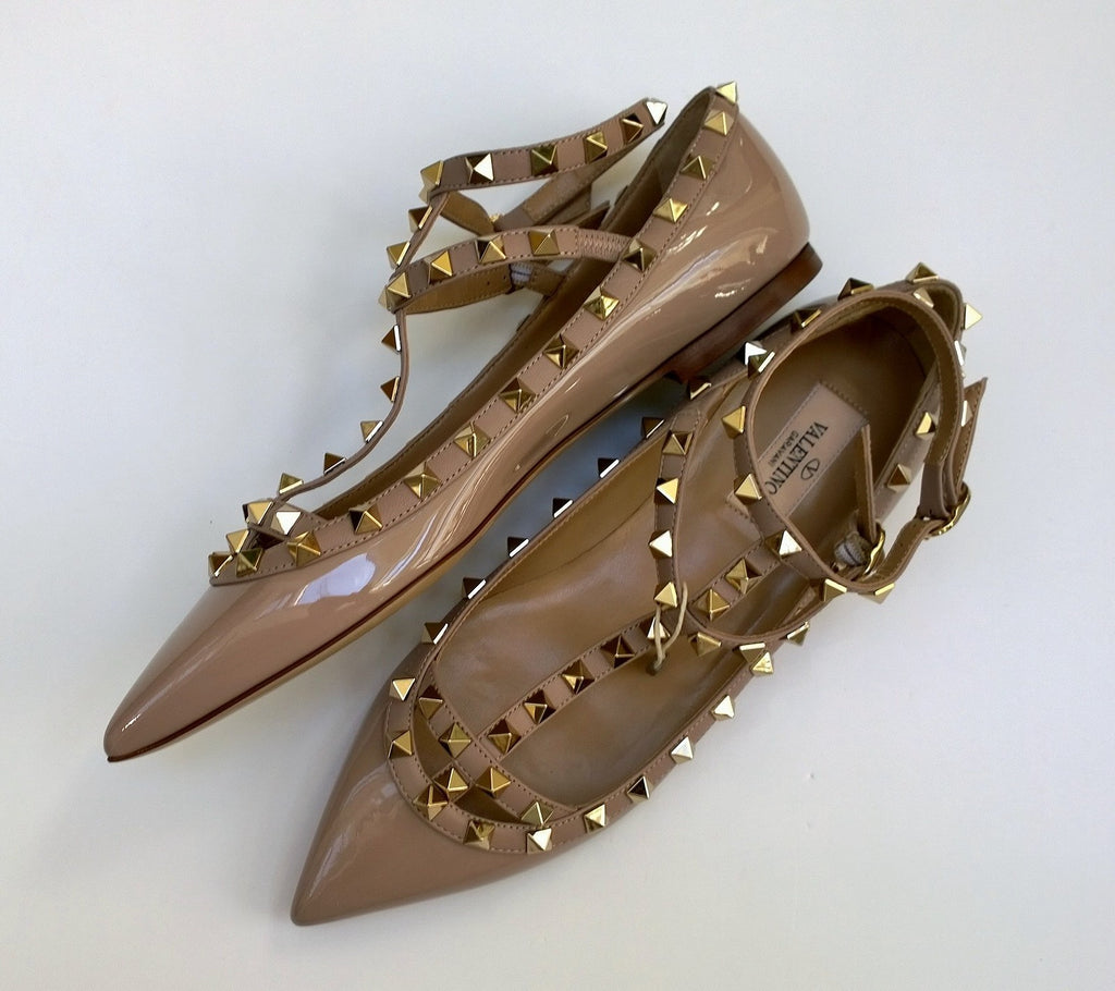 Valentino Garavani Rockstud leather ballerina shoes - Gold