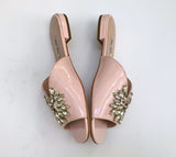 Miu Miu Pink Patent Sandals Leaf Crystals Flat Slides