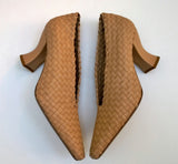 Bottega Veneta Almond Intrecciato Block Heels in Woven Leather in Beige Shoes