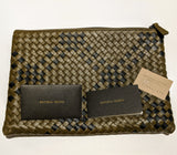 Bottega Veneta Woven Leather Pouch Clutch in Plaid Khaki Green and Gray