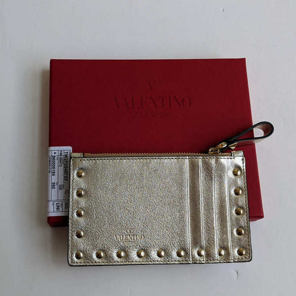 Valentino Garavani Rockstud Gold Leather Card Case Holder