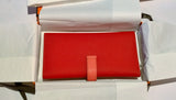 Hermès Bearn Verso Tri Fold Wallet Rouge Casaque Flamingo Portefeuille 2 Plis Bico Lore Veau Epsom New
