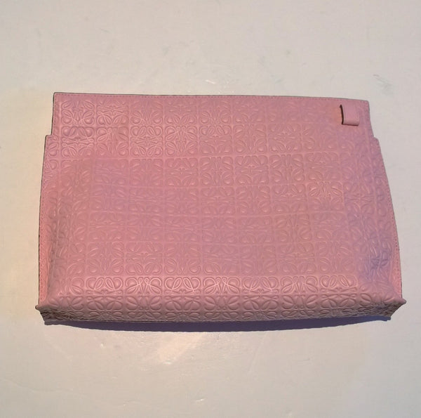 Loewe T Pouch Large in Engraved Leather Clutch Bag Soft Pink Sale