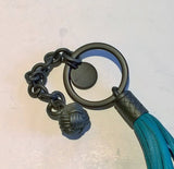 Bottega Veneta Intrecciato Nappa Leather Tassel Key Ring Teal