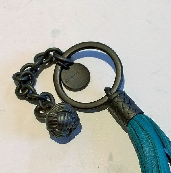 Bottega Veneta Intrecciato Nappa Leather Tassel Key Ring Teal