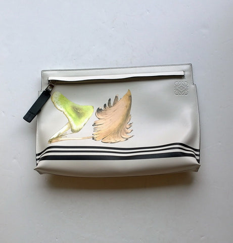 Loewe T Pouch in Cream Leather with Mushroom Print
