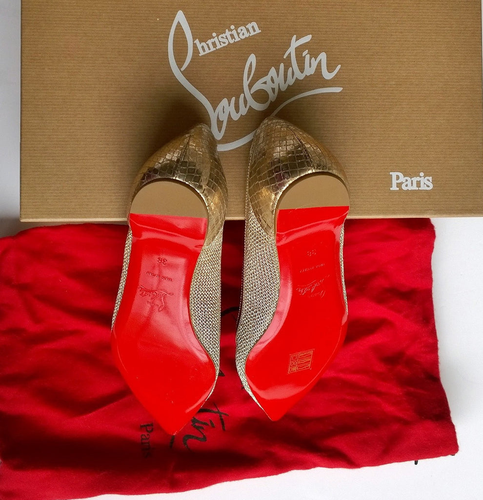 Christian Louboutin Beige/Gold Mesh And Leather Trim Follies