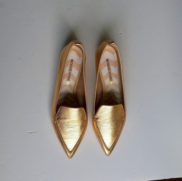 Nicholas Kirkwood Rose Gold Leather Beya Loafer Flat Shoes