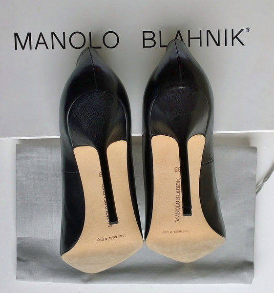 Manolo Blahnik Black Leather BB Heels 105