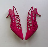 Manolo Blahnik Wonka Hearts Pink Suede Sandals Fuchsia sale heels