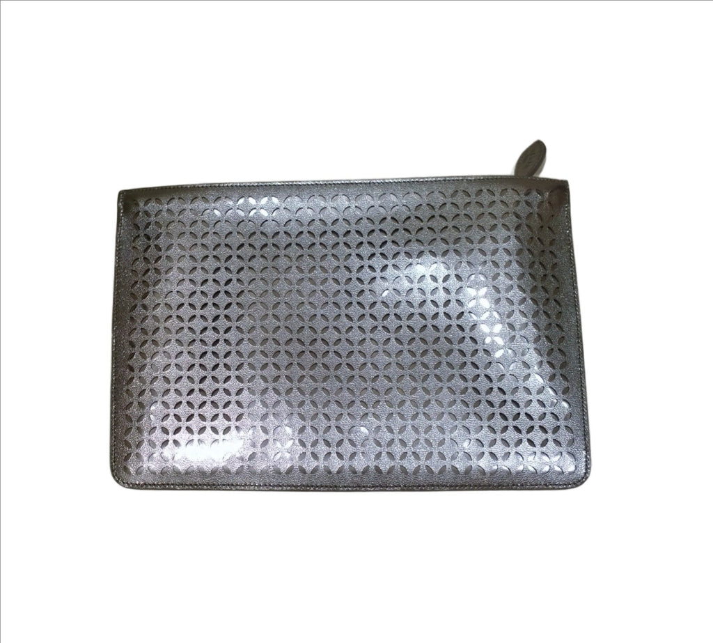Alaia Silver Leather Arabesque Clutch Bag Laser Cut – AvaMaria