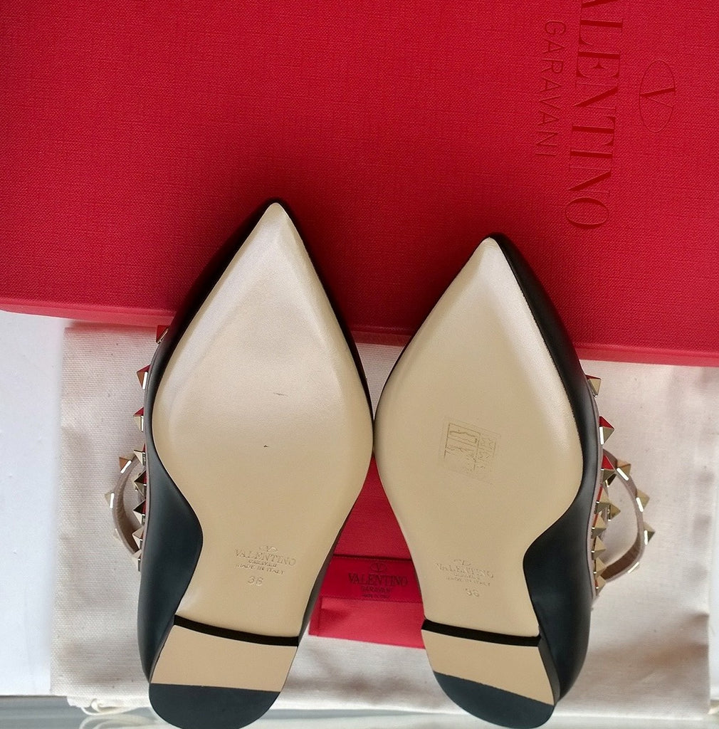 Valentino Garavani Rockstud Flats in Black Leather discount shoes AvaMaria