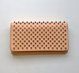 Christian Louboutin Macaron Flap Wallet clutch purse Poudre Pink Silver wrist strap bag