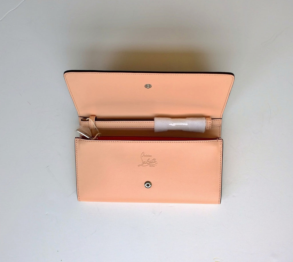 new CHRISTIAN LOUBOUTIN Macaron pink gold spike stud flap wallet clutch bag  For Sale at 1stDibs