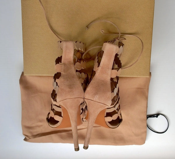 Alaia Beige Warm Nude Leather and Suede Sandals heels
