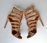 Alaia Beige Warm Nude Leather and Suede Sandals heels