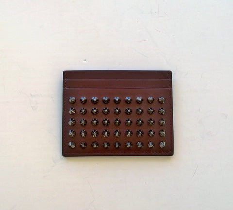 Christian Louboutin Burgundy Kios Card Holder Dark Grey studs