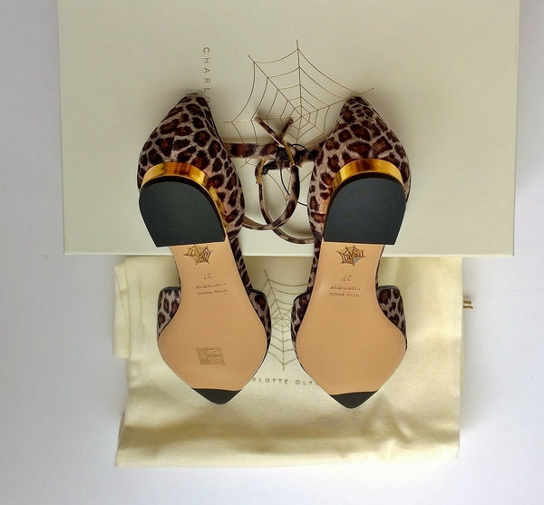 Charlotte Olympia Mid Century Kitty in Leopard D'orsay Flats New