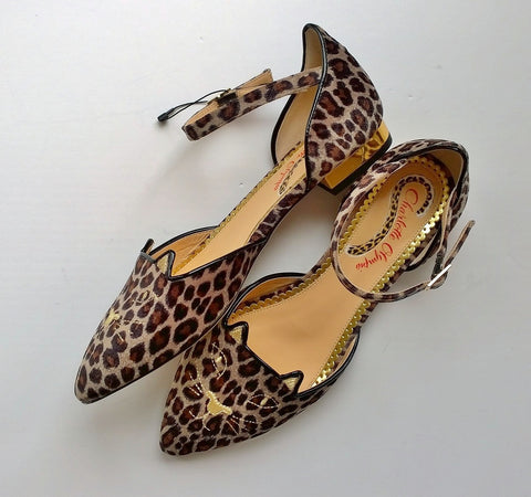 Charlotte Olympia Mid Century Kitty in Leopard D'orsay Flats New