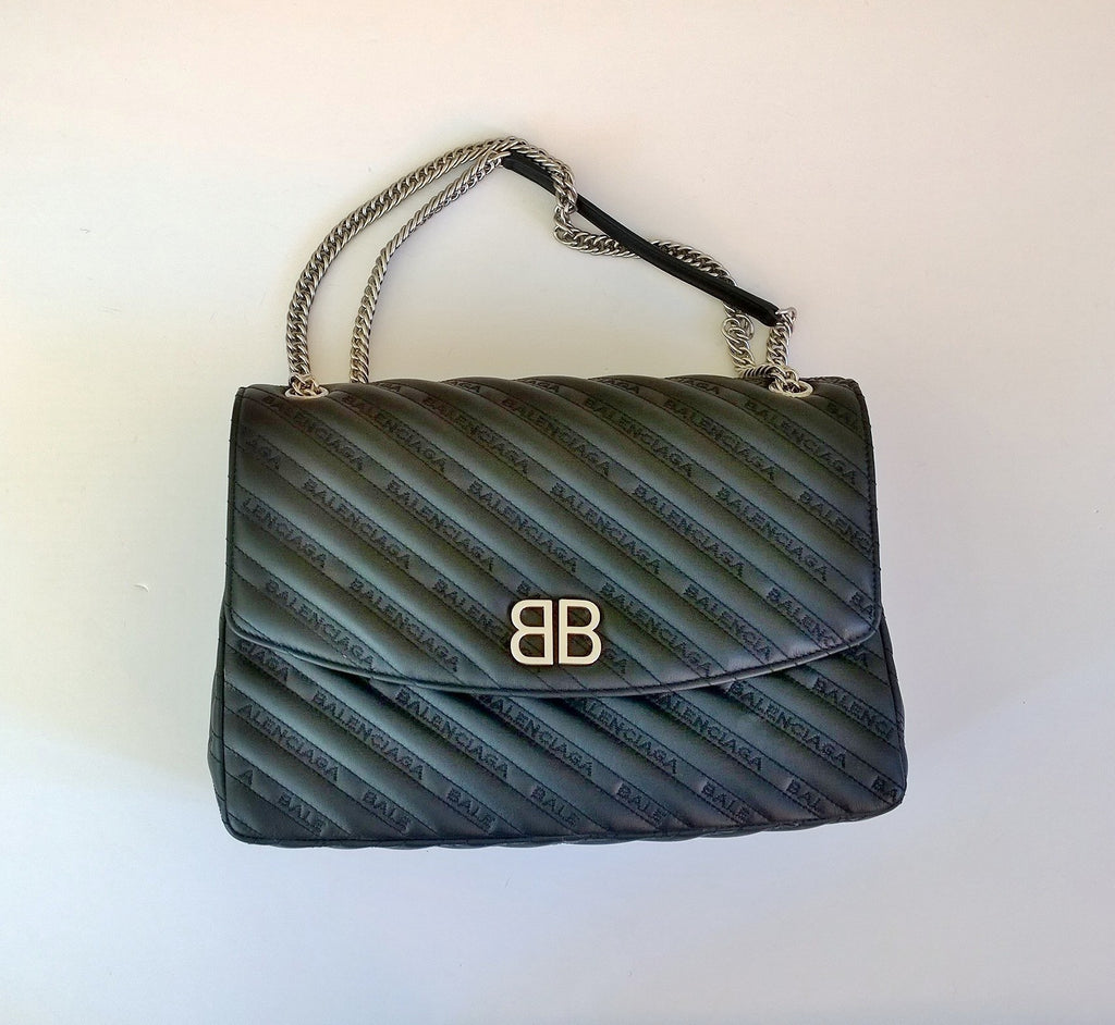 Balenciaga BB Chain Medium Round Shoulder Bag Logo Embroidered