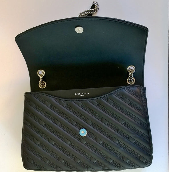 Balenciaga BB Lock Round Large Black Leather Embroidery Medium Bag