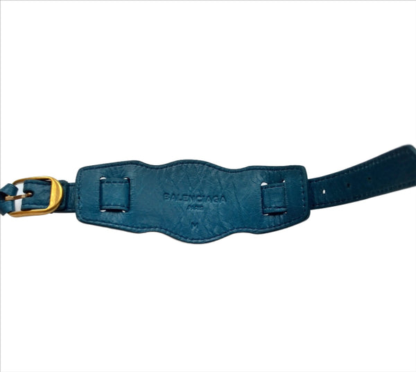 Balenciaga Blue Leather City Bracelet with gold studs