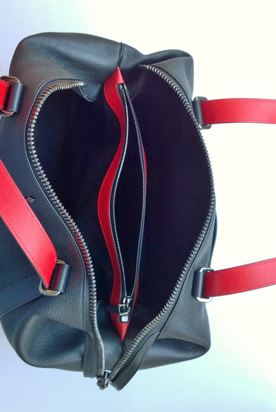 Christian Louboutin Bagdamon Black Leather Bowling Bag Red Soles new