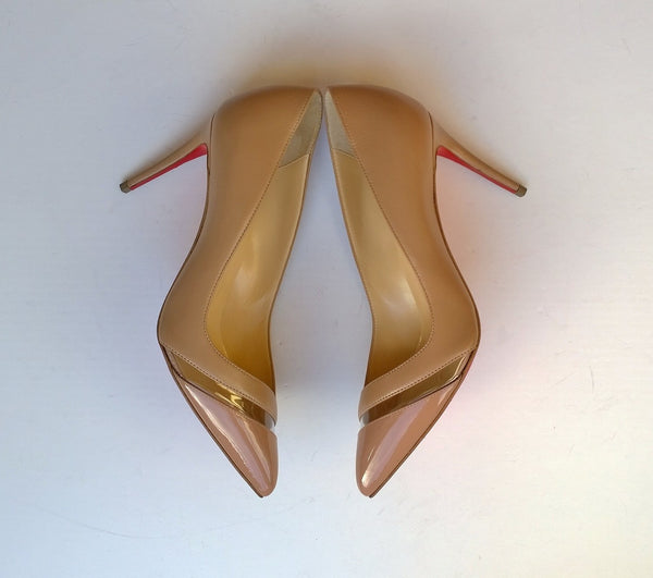 Christian Louboutin 17th Floor 85 Heels in beige Nude Patent and Leather