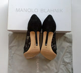 Manolo Blahnik Solola 105 Black Lace and Suede Heels