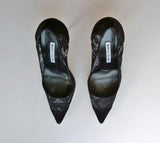 Manolo Blahnik Solola 105 Black Lace and Suede Heels