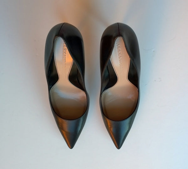 Alexander McQueen Black Leather Horn Heel Pumps