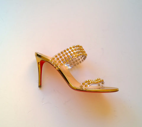 Christian Louboutin Spikes Only Gold Specchio 85 PVC and Leather Mules new sandals